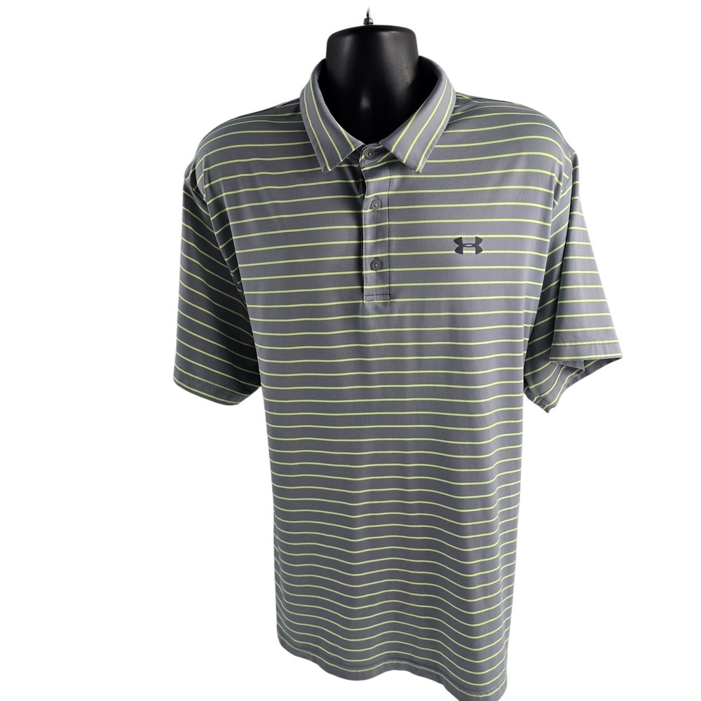 Under Armour The Playoff Polo XXL Gray Green Striped Golf Athletic‎ Shirt